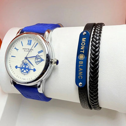 Coffret Montre Homme Montblanc Quartz + Bracelet Cuir Tressé