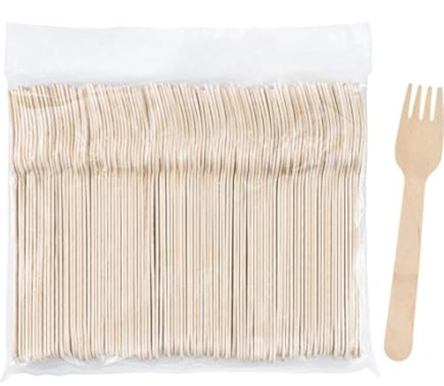 🌿Lot de 100 Ensemble de Couverts Jetables en Bois Premium – 100% Écologique