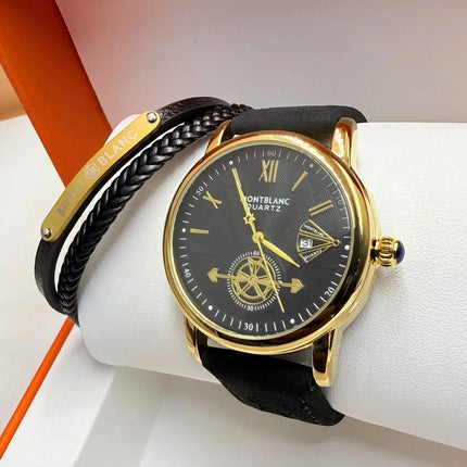 Coffret Montre Homme Montblanc Quartz + Bracelet Cuir Tressé