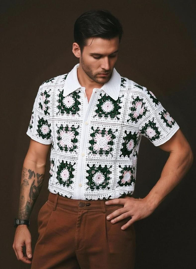 Chemise Crochet Homme, Haut Bohème, Mode Été 2024